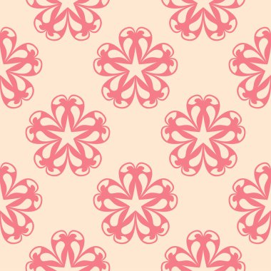 Bej renkli arka plan üzerinde kırmızı çiçekli süs. Tekstil ve duvar kağıtları için seamless modeli