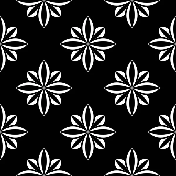 黑色背景上的白色花朵 纺织品和墙纸装饰无缝图案 — 图库矢量图片