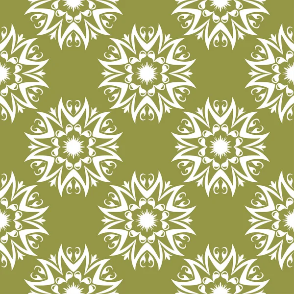 Zeytin yeşil zemin üzerine beyaz çiçek süsleme. Tekstil ve duvar kağıtları için seamless modeli