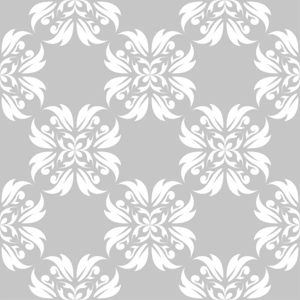 Adorno Floral Blanco Sobre Fondo Gris Patrón Sin Costuras Para — Vector de stock