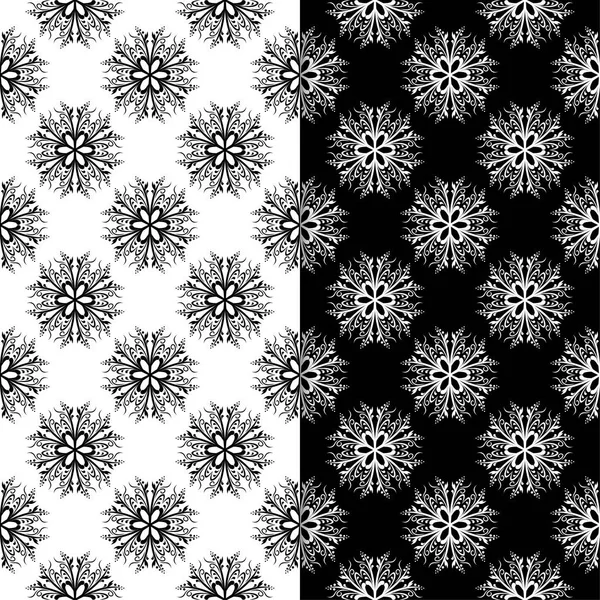Ensemble Noir Blanc Milieux Floraux Motifs Sans Couture Pour Textiles — Image vectorielle
