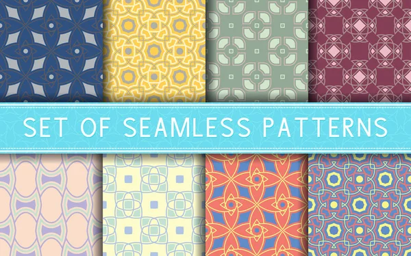 Geometric Seamless Patterns Collection Colored Backgrounds Textile Fabrics Wallpapers — Stock Vector