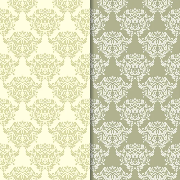 Zeytin yeşili çiçek arka planlar. Tekstil ve duvar kağıtları için dikişsiz desen seti