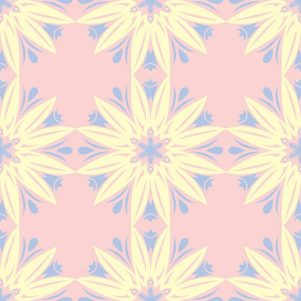 Розовый Цветочный Бесшовный Узор Голубыми Желтыми Цветочными Элементами Обоев Текстиля — стоковый вектор