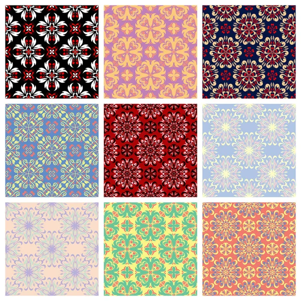 Reihe Nahtloser Hintergründe Mit Floralen Mustern Für Tapeten Textilien Und — Stockvektor