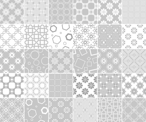 Geometric Floral Collection Seamless Patterns Gray White Backgrounds Textile Wallpapers — Stock Vector