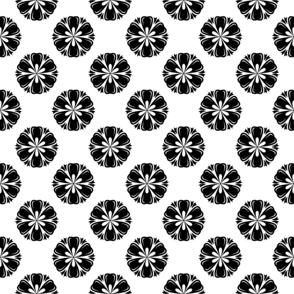 Adorno Floral Monocromo Blanco Negro Patrón Sin Costuras Para Textiles — Vector de stock