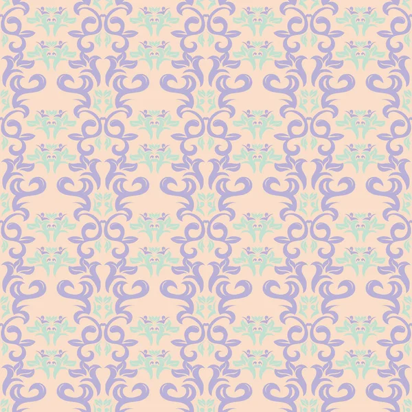 Florales Nahtloses Muster Beiger Hintergrund Mit Violetten Und Blauen Blumenelementen — Stockvektor