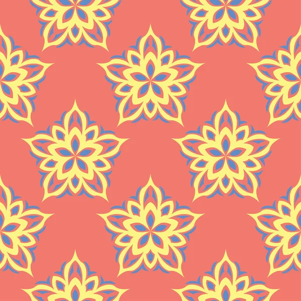 Florales Nahtloses Muster Leuchtend Rosa Orange Hintergrund Mit Gelben Und — Stockvektor