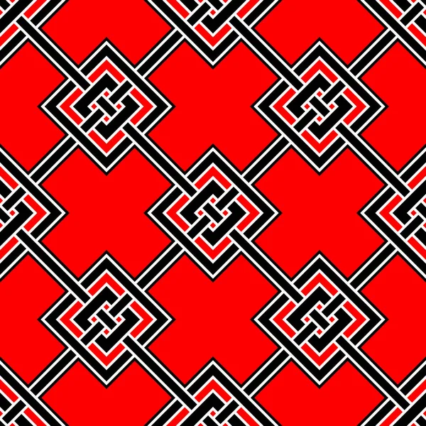 无缝几何黑色背景 以红色和白色元素为墙纸 纺织品和织品 — 图库矢量图片