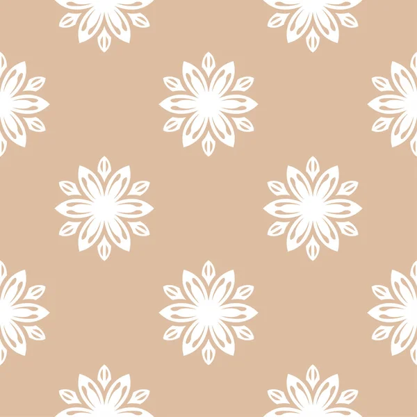 米色背景上的白色花卉装饰品 纺织品和墙纸无缝图案 — 图库矢量图片