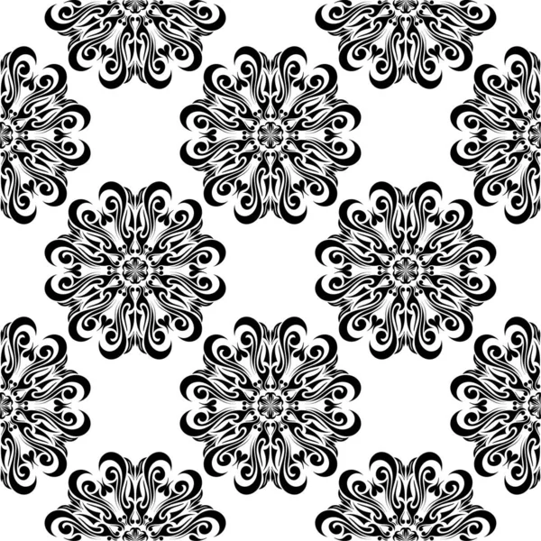 Beyaz Arka Planda Siyah Çiçek Sorunsuz Süsleme Tekstil Duvar Kağıtları — Stok Vektör