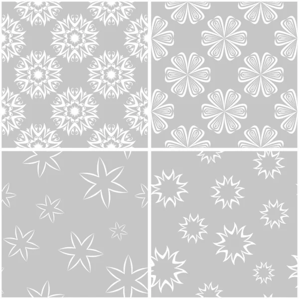 Blumenmuster Set Aus Grau Weißen Monochromen Nahtlosen Hintergründen Vektorillustration — Stockvektor