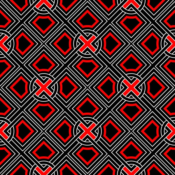 Fondo Geométrico Negro Sin Costuras Con Elementos Rojos Blancos Para — Archivo Imágenes Vectoriales