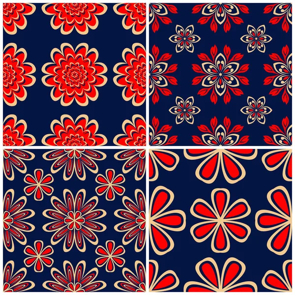 无缝的背景 蓝色米色和红色经典套装 带花纹的墙纸 纺织品和织物 — 图库矢量图片