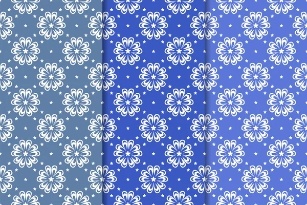 Conjunto Diseños Florales Patrones Azules Verticales Sin Costura Fondos Pantalla — Vector de stock