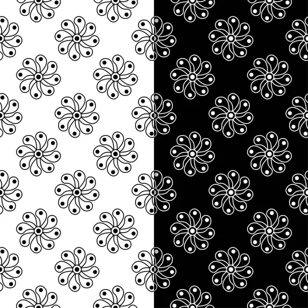 黑白相间的花卉背景 一套单色无缝图案的纺织品和墙纸 — 图库矢量图片