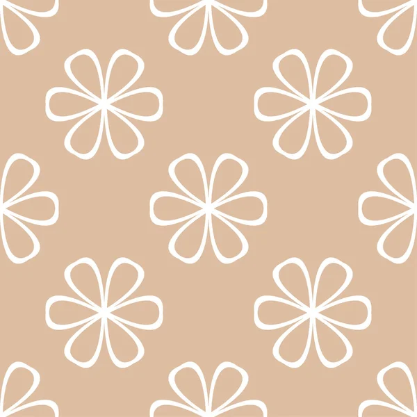 Ornement Floral Blanc Sur Fond Beige Modèle Sans Couture Pour — Image vectorielle