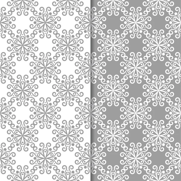 Bílé Šedé Květinové Pozadí Sada Bezešvé Vzory Pro Textil Tapety — Stockový vektor
