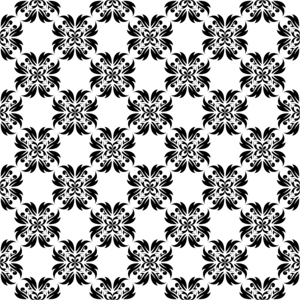 Adorno Floral Negro Sobre Fondo Blanco Patrón Sin Costuras Para — Vector de stock