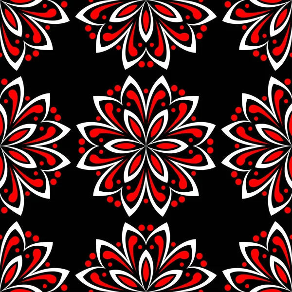 Nahtloses Muster Mit Floralen Elementen Schwarz Rot Weißer Hintergrund Für — Stockvektor