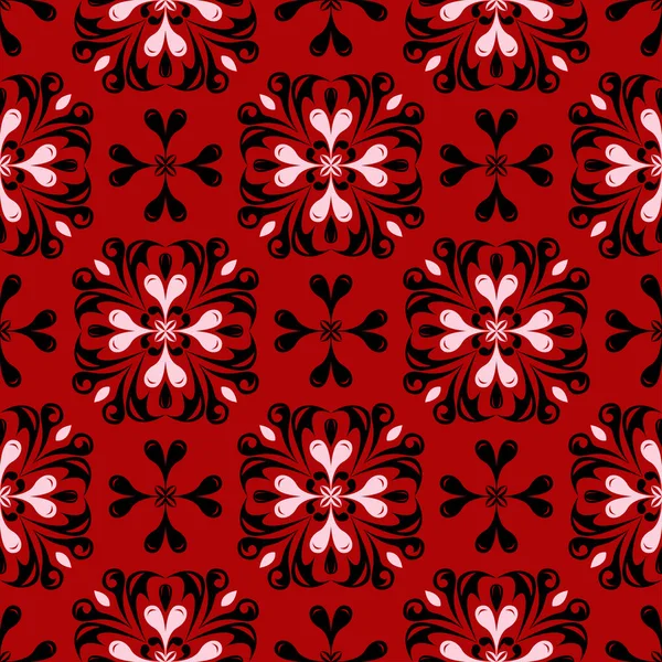 Motif Floral Sans Couture Design Noir Blanc Sur Fond Rouge — Image vectorielle
