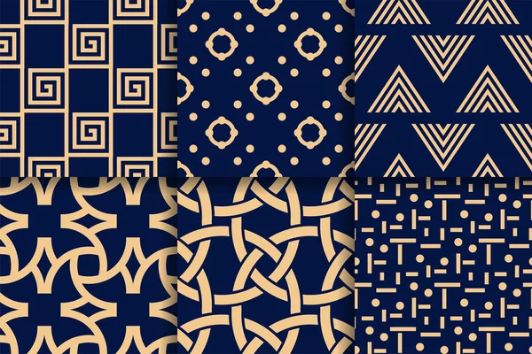 Geometrische Nahtlose Muster Kollektion Gelber Und Blauer Hintergründe Für Textilien — Stockvektor