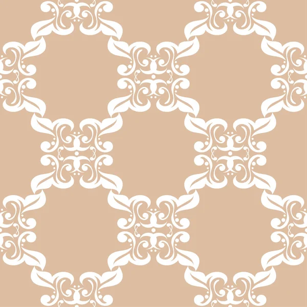 Witte Bloemen Ornament Beige Achtergrond Naadloze Patroon Voor Textiel Wallpapers — Stockvector