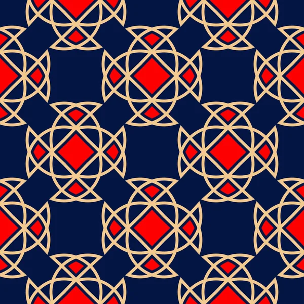 Fondo Geométrico Azul Sin Costura Patrón Color Rojo Beige Diseño — Vector de stock