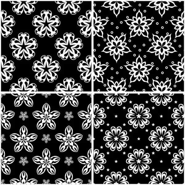 Floral Patterns Set Black White Monochrome Seamless Backgrounds Vector Illustration — Stock Vector