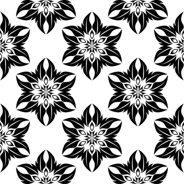 Fekete Virág Dísz Fehér Háttér Előtt Varrat Nélküli Mintát Textil — Stock Vector