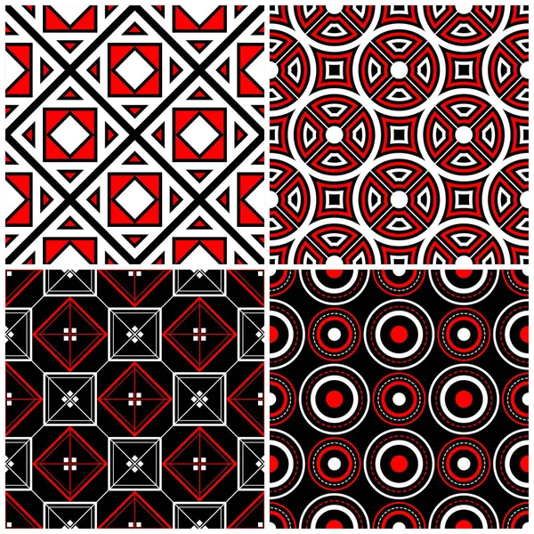 Sorunsuz siyah beyaz ve kırmızı desenler. Klasik geometrik arka plan duvar kağıtları ve tekstil
