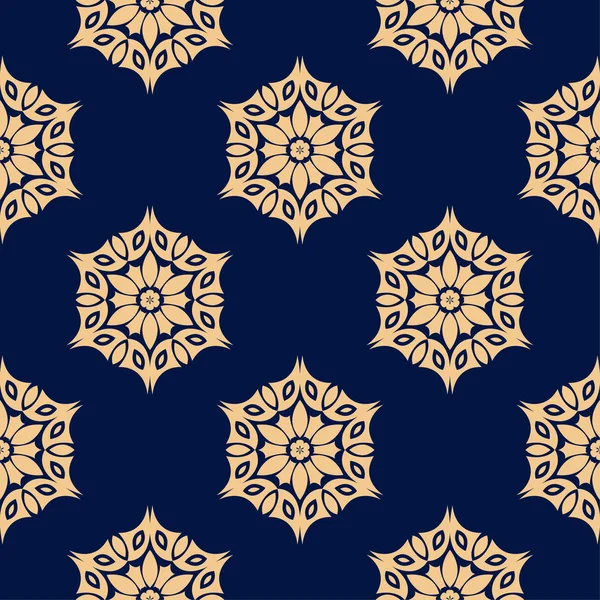 Altın mavi çiçek süsleme. Tekstil ve duvar kağıtları için seamless modeli