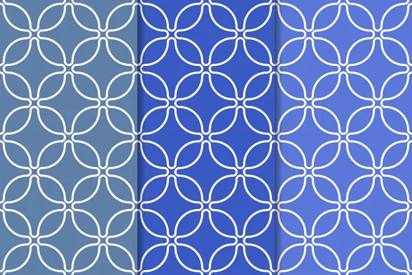 Conjunto Azul Patrones Geométricos Sin Costura Para Tela Textil Fondos — Archivo Imágenes Vectoriales