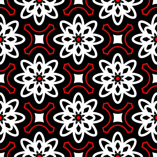 Цветочный Бесшовный Рисунок Черно Красный Белый Фон Обоев Текстиля Тканей — стоковый вектор