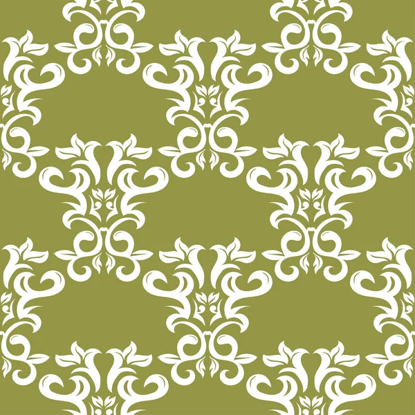 Design Floral Blanc Sur Fond Vert Olive Modèle Sans Couture — Image vectorielle