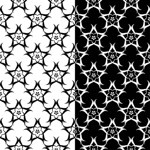 Fond Floral Noir Blanc Ensemble Motifs Sans Couture Pour Textiles — Image vectorielle