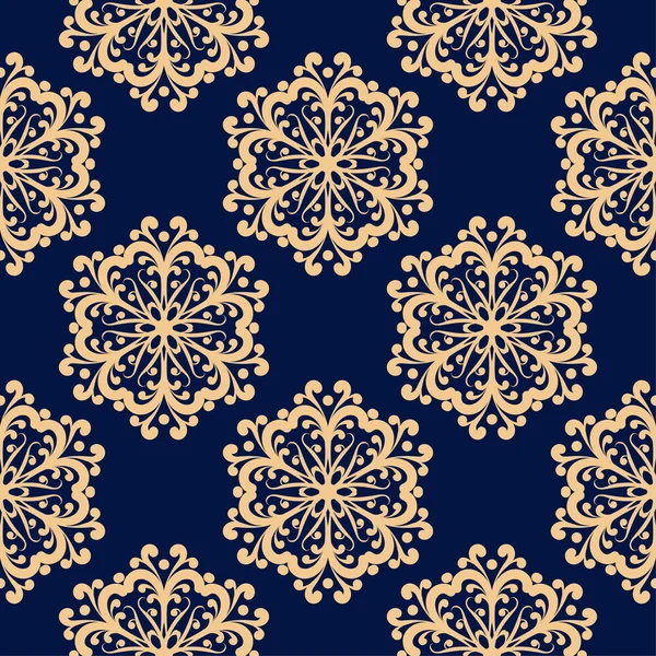 Adorno Floral Dorado Sobre Fondo Azul Oscuro Patrón Sin Costuras — Archivo Imágenes Vectoriales