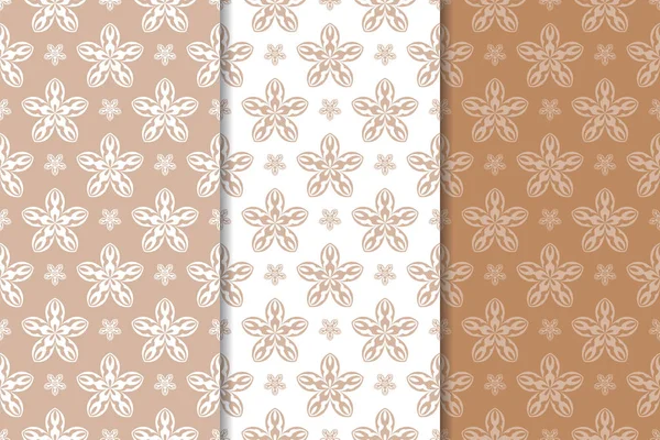 Hnědý Květinové Ornamenty Sada Vertikální Bezešvé Vzory Pro Textil Tapety — Stockový vektor