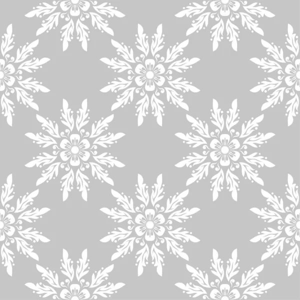 Biały Kwiatowy Ornament Szarym Tle Jednolity Wzór Włókienniczych Tapety — Wektor stockowy