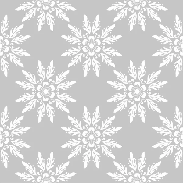 White Floral Ornament Gray Background Seamless Pattern Textile Wallpapers — Stock Vector