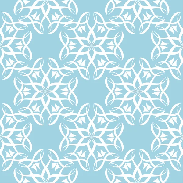 青の背景に白い花の飾り テキスタイルや壁紙のためのシームレスなパターン — ストックベクタ
