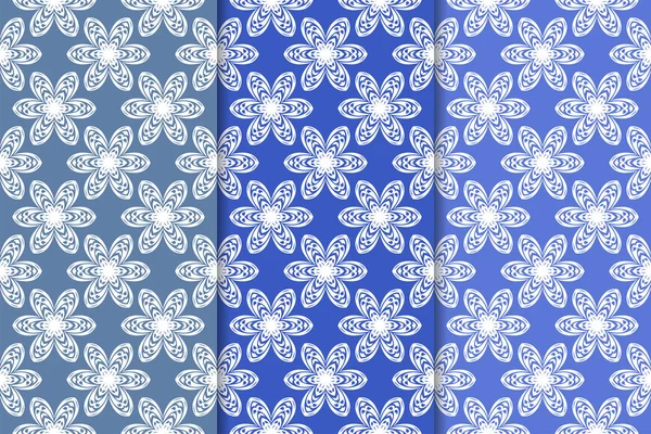 Reihe Von Blauen Floralen Ziermustern Vertikale Nahtlose Muster Für Tapeten — Stockvektor