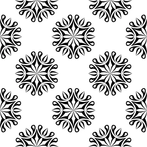 Черный Цветочный Орнамент Белом Фоне Бесшовный Узор Текстиля Обоев — стоковый вектор