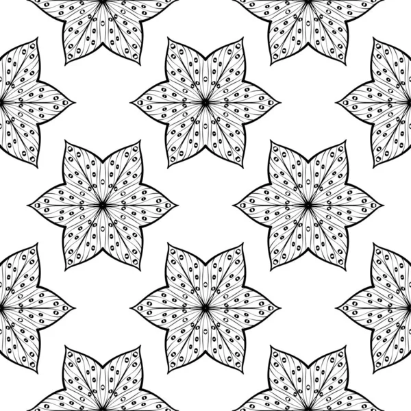 黒と白の花飾り テキスタイルや壁紙のためのシームレスなパターン — ストックベクタ