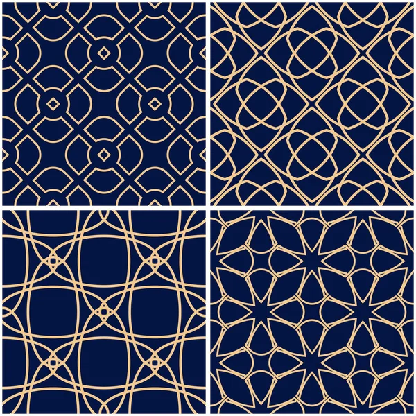 Geometrik desenler. Altın mavi sorunsuz arka planlar kümesi. Vektör çizim