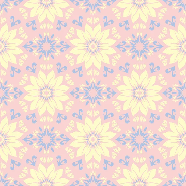 Çiçek seamless modeli. Soluk pembe arka plan duvar kağıtları, Tekstil ve kumaş için ışık mavi ve sarı çiçek öğeleri