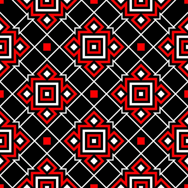 几何无缝图案 红色和白色元素在黑色背景为墙纸 纺织品和织品 — 图库矢量图片