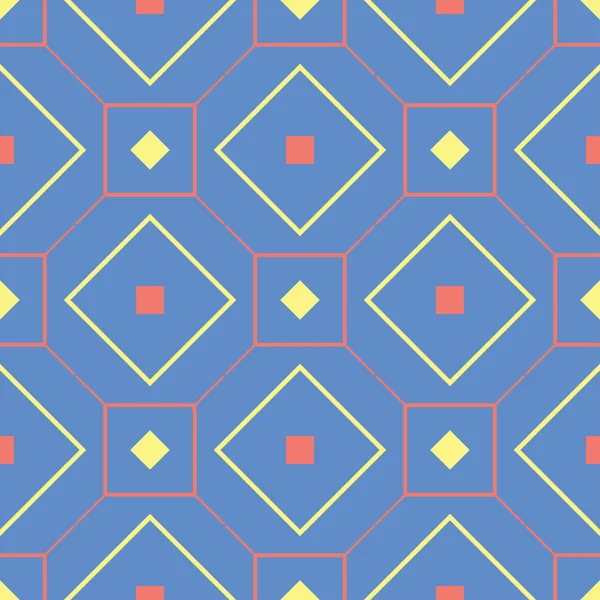 幾何学的な青いシームレス パターン 複数の色の背景の壁紙 織物および生地の赤と黄色のデザインに — ストックベクタ