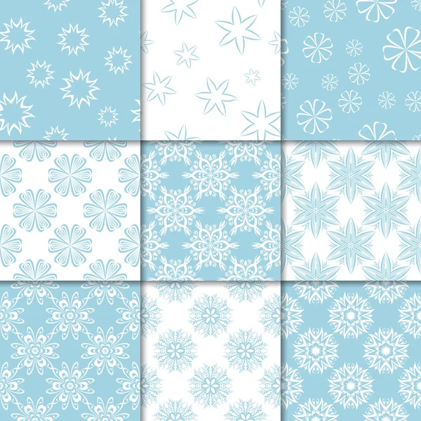 Blauwe Witte Bloemen Versieringen Collectie Van Naadloze Patronen Voor Papier — Stockvector
